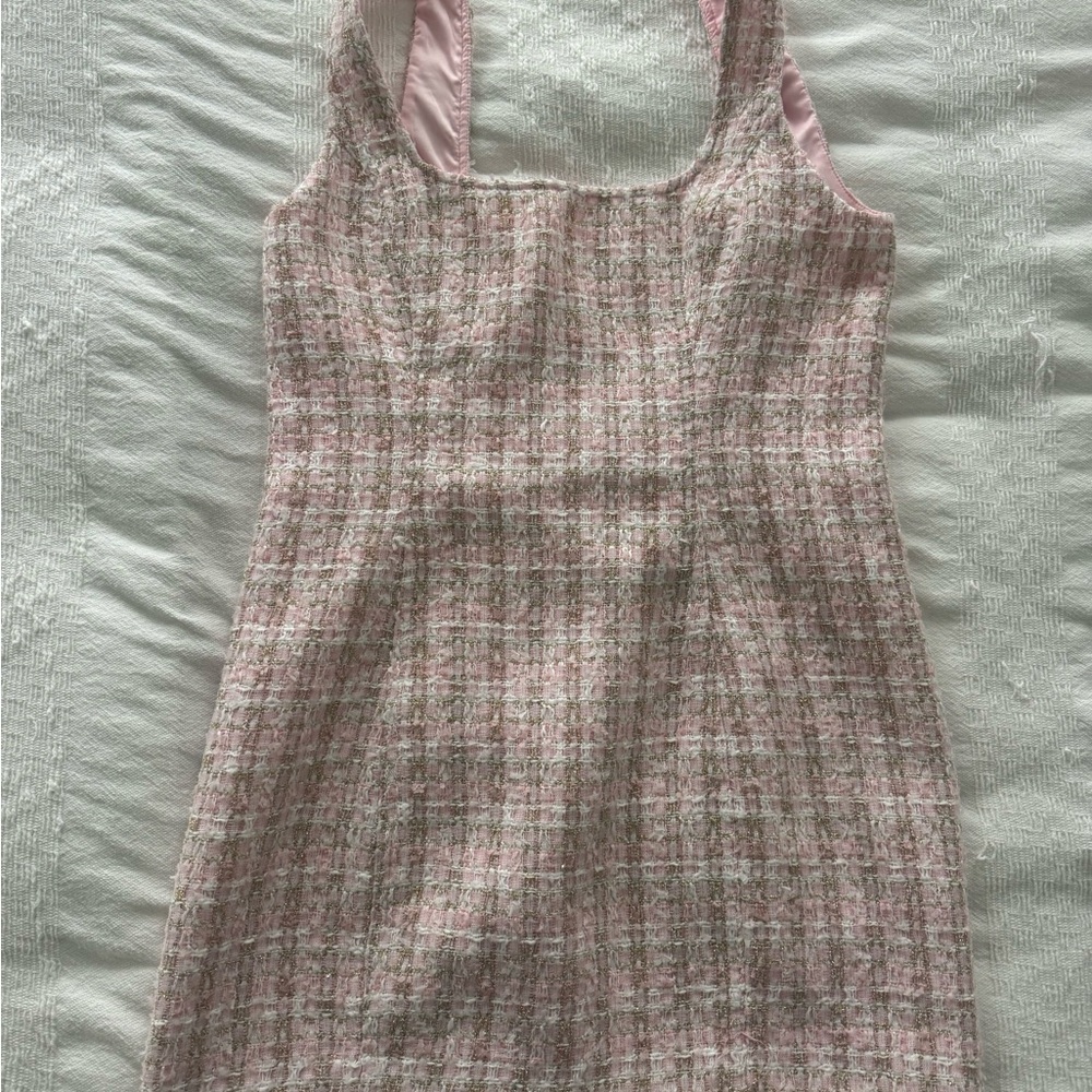 Rumored Pink Tweed Square-Neck Mini Dress